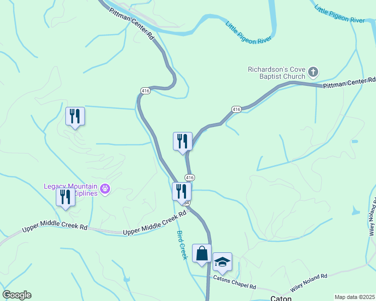 map of restaurants, bars, coffee shops, grocery stores, and more near 2933 Pittman Center Road in Sevierville