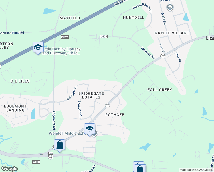 map of restaurants, bars, coffee shops, grocery stores, and more near 7008 Corfu Place in Wendell