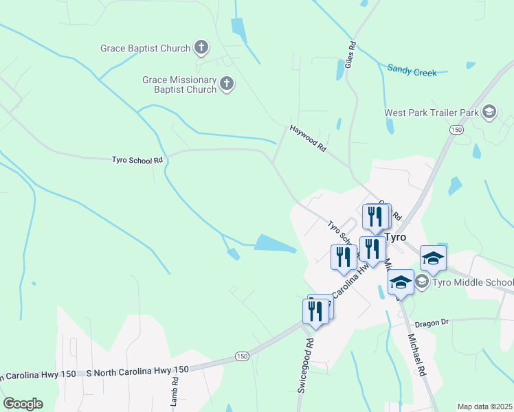 map of restaurants, bars, coffee shops, grocery stores, and more near 557 Tyro School Road in Lexington