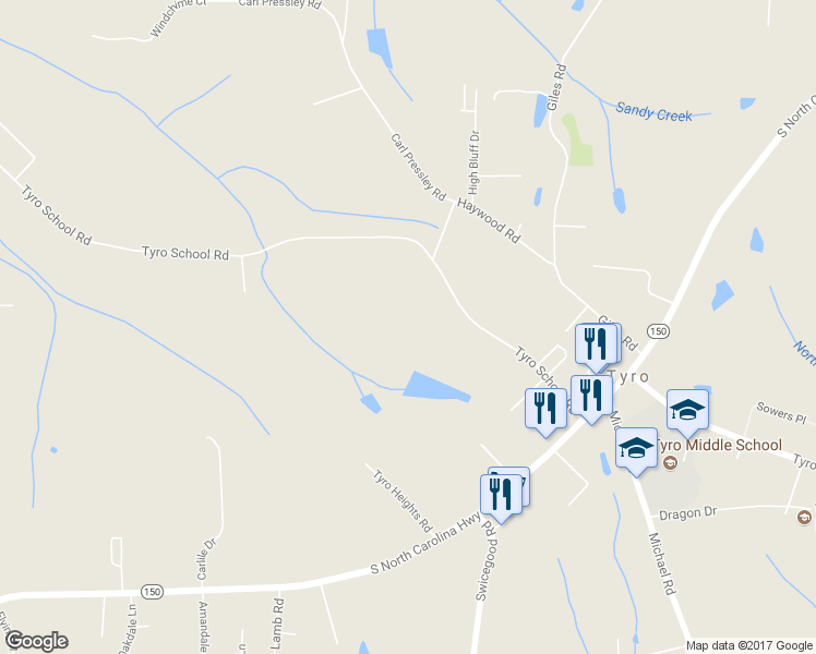 map of restaurants, bars, coffee shops, grocery stores, and more near 557 Tyro School Road in Lexington