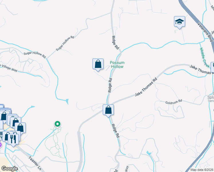 map of restaurants, bars, coffee shops, grocery stores, and more near 2044 Ridge Road in Pigeon Forge