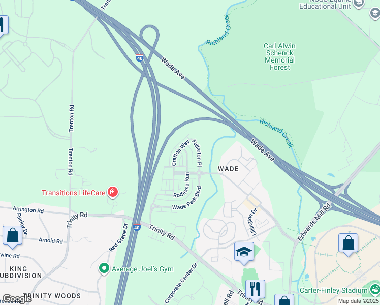map of restaurants, bars, coffee shops, grocery stores, and more near 1552 Rodessa Run in Raleigh