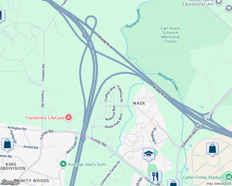 map of restaurants, bars, coffee shops, grocery stores, and more near 1552 Rodessa Run in Raleigh