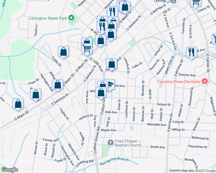 map of restaurants, bars, coffee shops, grocery stores, and more near 901 Raeford Avenue in Lexington