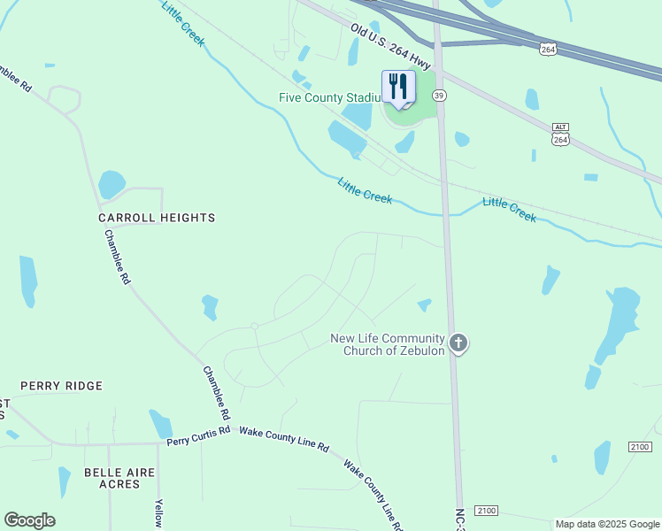 map of restaurants, bars, coffee shops, grocery stores, and more near 1220 Sidney Creek Drive in Zebulon