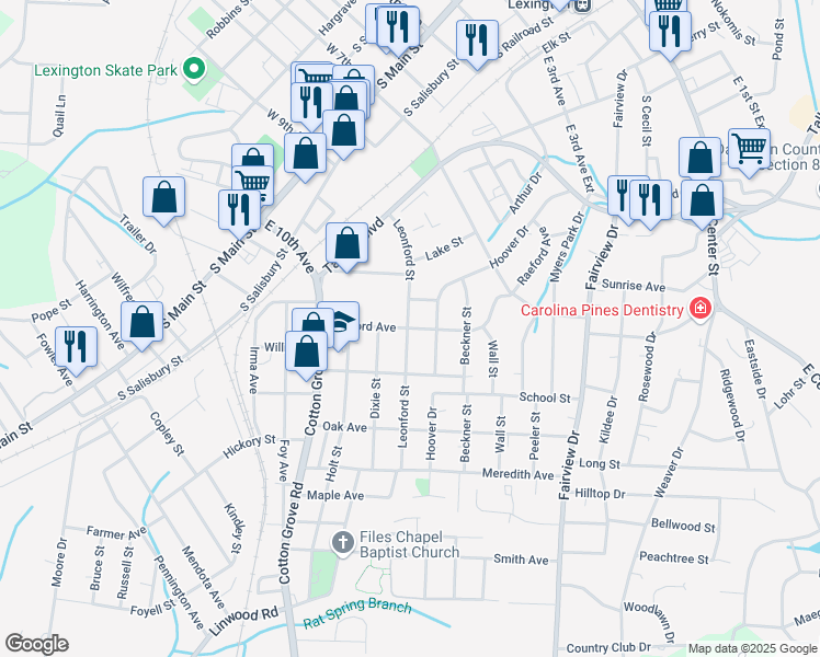 map of restaurants, bars, coffee shops, grocery stores, and more near 706 Raeford Avenue in Lexington