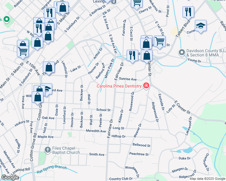 map of restaurants, bars, coffee shops, grocery stores, and more near 500 Fairview Drive in Lexington