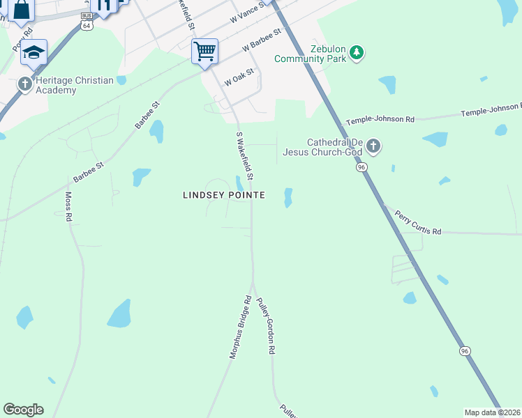 map of restaurants, bars, coffee shops, grocery stores, and more near 697 South Wakefield Street in Zebulon