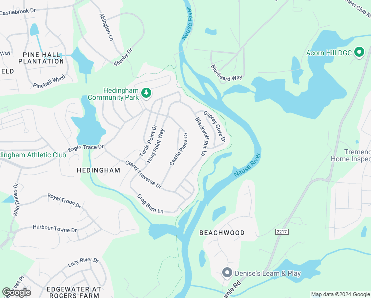 map of restaurants, bars, coffee shops, grocery stores, and more near 2108 Castle Pines Drive in Raleigh