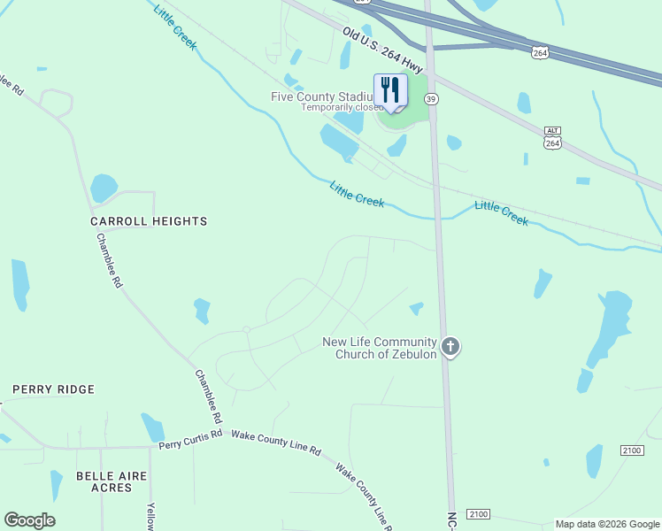 map of restaurants, bars, coffee shops, grocery stores, and more near 1220 Sidney Creek Drive in Zebulon