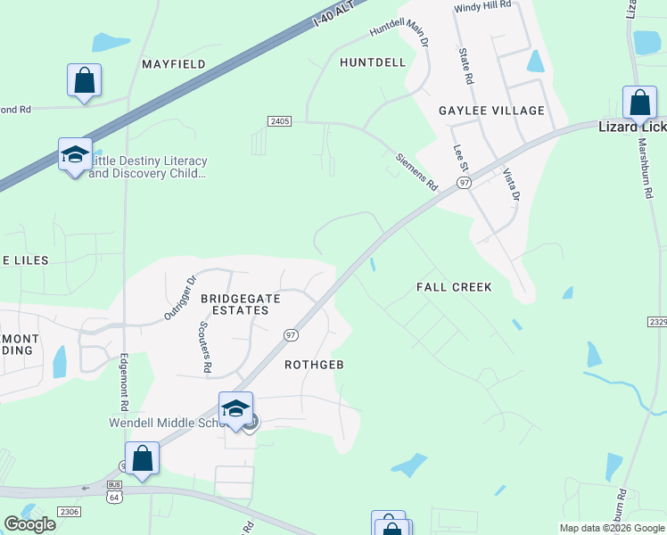 map of restaurants, bars, coffee shops, grocery stores, and more near 7117 Hector Court in Wendell