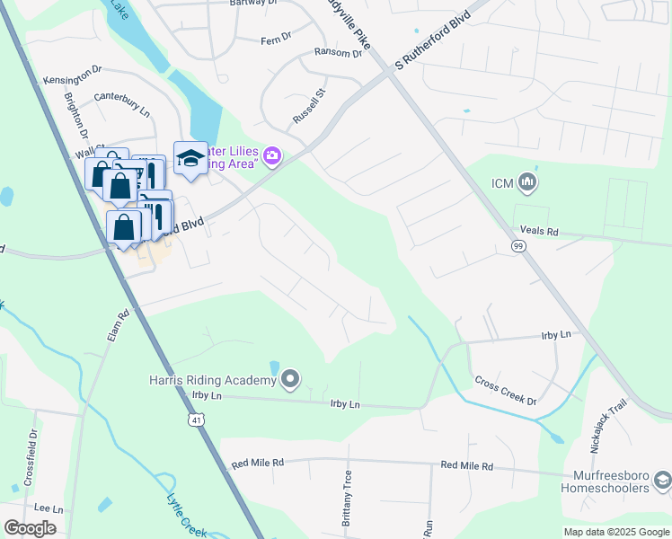 map of restaurants, bars, coffee shops, grocery stores, and more near 1943 Turfland Drive in Murfreesboro