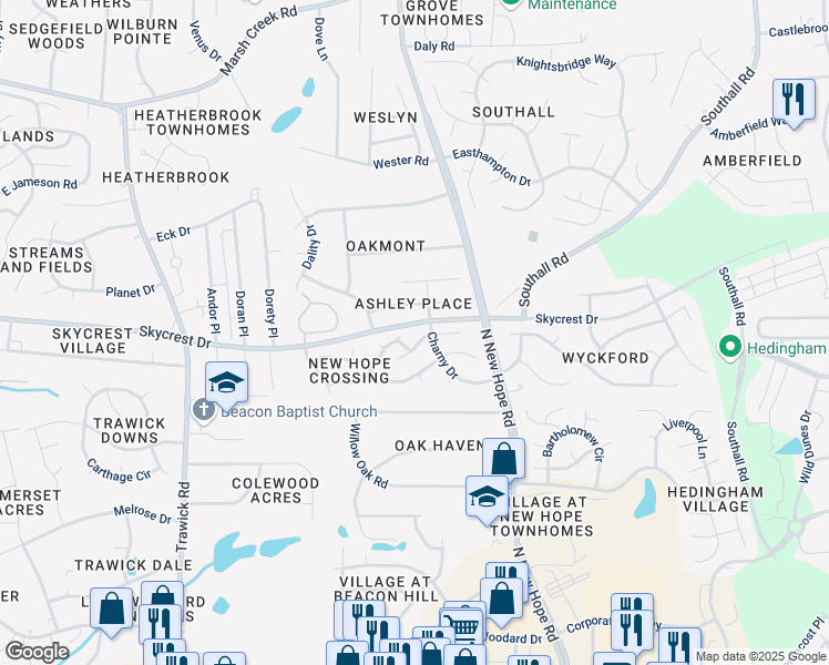 map of restaurants, bars, coffee shops, grocery stores, and more near 4207 Standing Rock Way in Raleigh