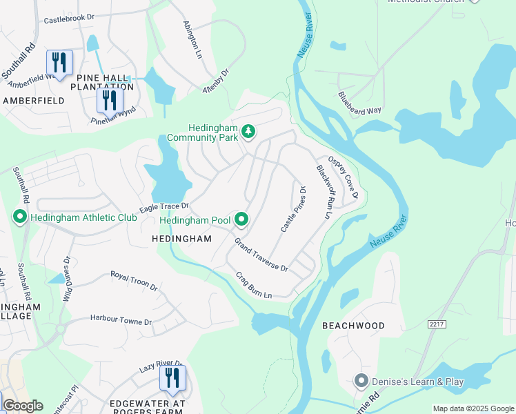 map of restaurants, bars, coffee shops, grocery stores, and more near 2109 Haig Point Way in Raleigh