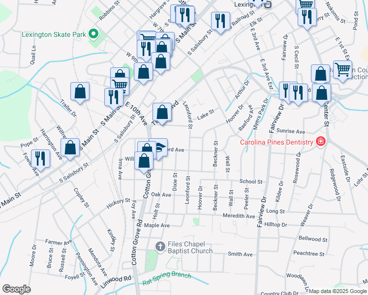 map of restaurants, bars, coffee shops, grocery stores, and more near 706 Raeford Avenue in Lexington