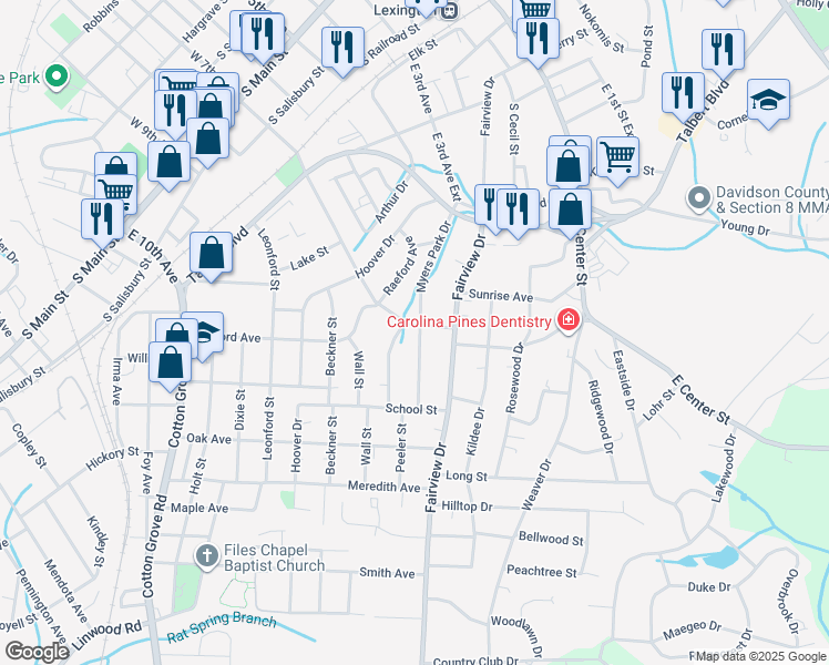 map of restaurants, bars, coffee shops, grocery stores, and more near 500 Myers Park Dr in Lexington