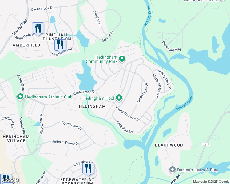 map of restaurants, bars, coffee shops, grocery stores, and more near 5357 Cog Hill Court in Raleigh