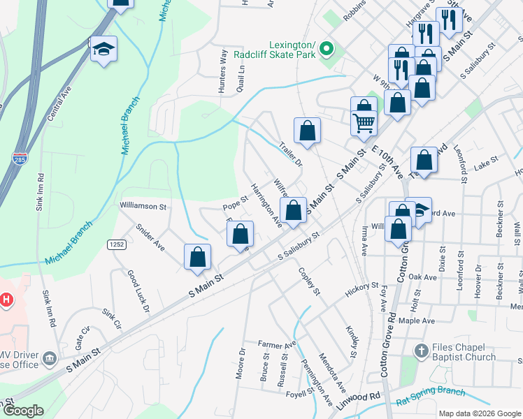 map of restaurants, bars, coffee shops, grocery stores, and more near 19 Harrington Avenue in Lexington