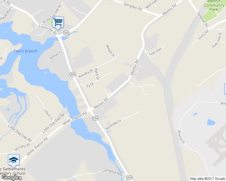 map of restaurants, bars, coffee shops, grocery stores, and more near 2832 Mentor Road in Louisville