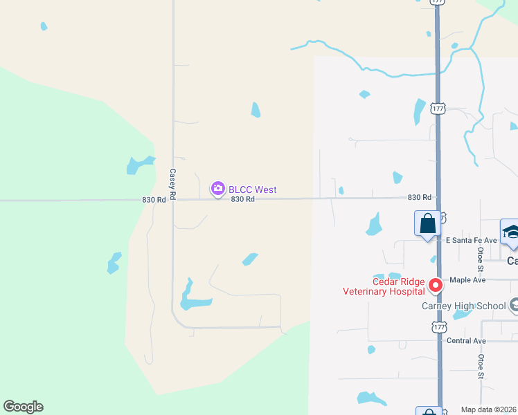map of restaurants, bars, coffee shops, grocery stores, and more near 335301 830 Road in Carney