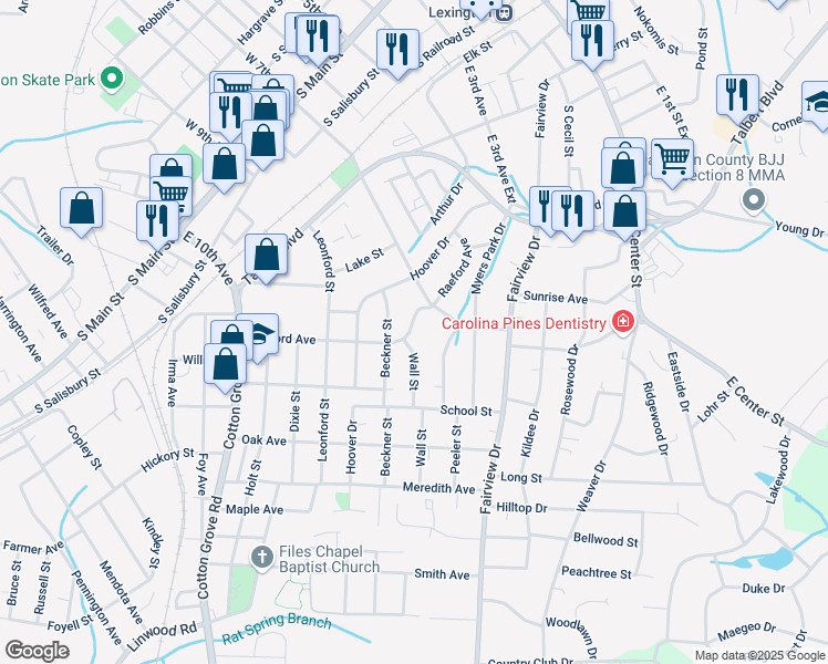 map of restaurants, bars, coffee shops, grocery stores, and more near 323 Raeford Avenue in Lexington