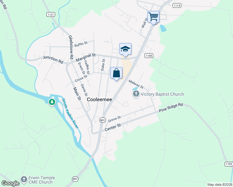 map of restaurants, bars, coffee shops, grocery stores, and more near in Cooleemee