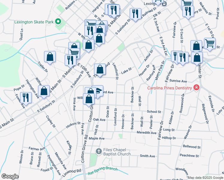 map of restaurants, bars, coffee shops, grocery stores, and more near 706 Raeford Avenue in Lexington