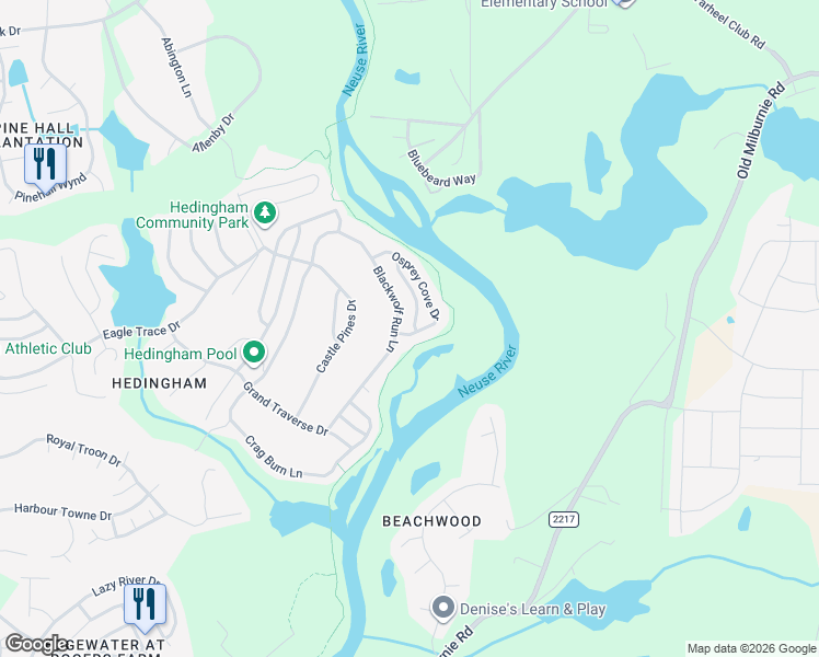 map of restaurants, bars, coffee shops, grocery stores, and more near 2203 Blackwolf Run Lane in Raleigh