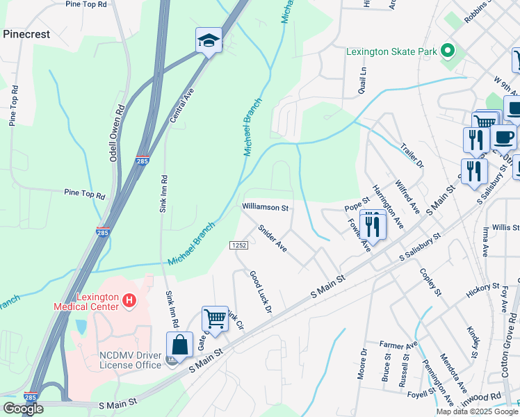 map of restaurants, bars, coffee shops, grocery stores, and more near 315 Williamson Street in Lexington