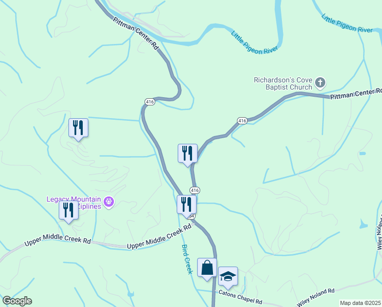 map of restaurants, bars, coffee shops, grocery stores, and more near 2933 Pittman Center Road in Sevierville