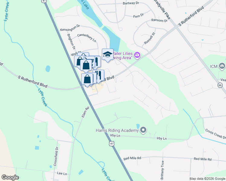 map of restaurants, bars, coffee shops, grocery stores, and more near 1833 Black Fox Crossing in Murfreesboro