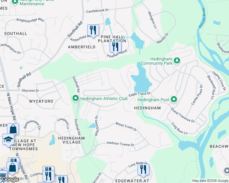 map of restaurants, bars, coffee shops, grocery stores, and more near 2017 Laurel Valley Way in Raleigh