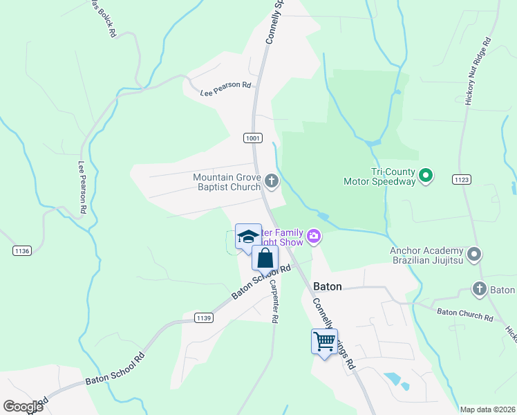 map of restaurants, bars, coffee shops, grocery stores, and more near 2490 Connelly Springs Road in Granite Falls