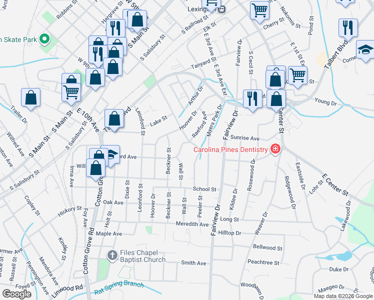 map of restaurants, bars, coffee shops, grocery stores, and more near 408 Woodsway Drive in Lexington