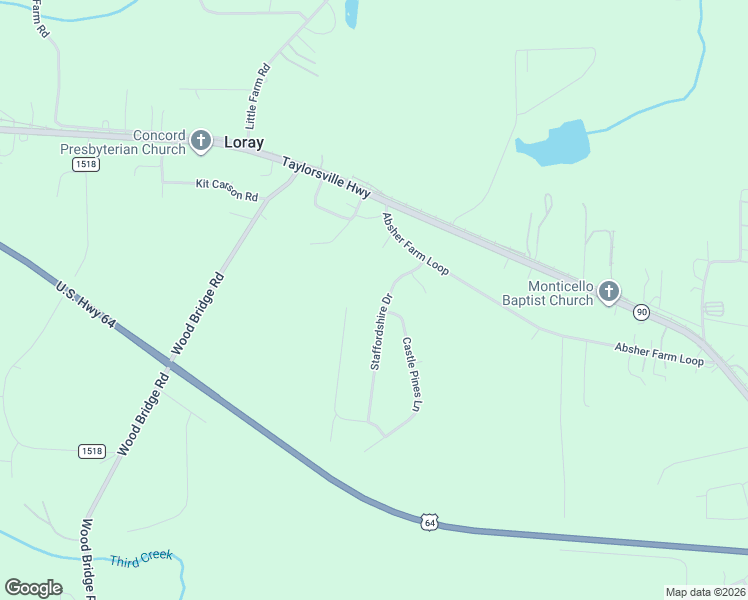 map of restaurants, bars, coffee shops, grocery stores, and more near 142 Staffordshire Drive in Statesville