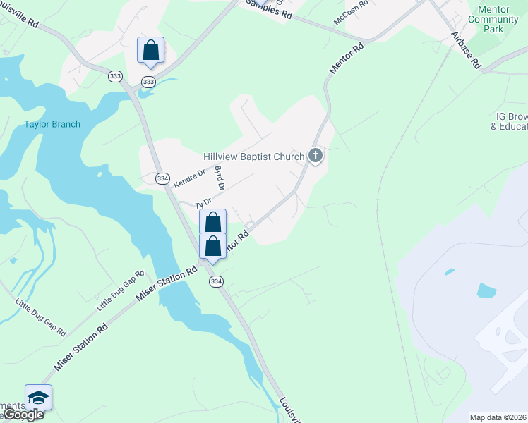 map of restaurants, bars, coffee shops, grocery stores, and more near 2832 Mentor Road in Louisville