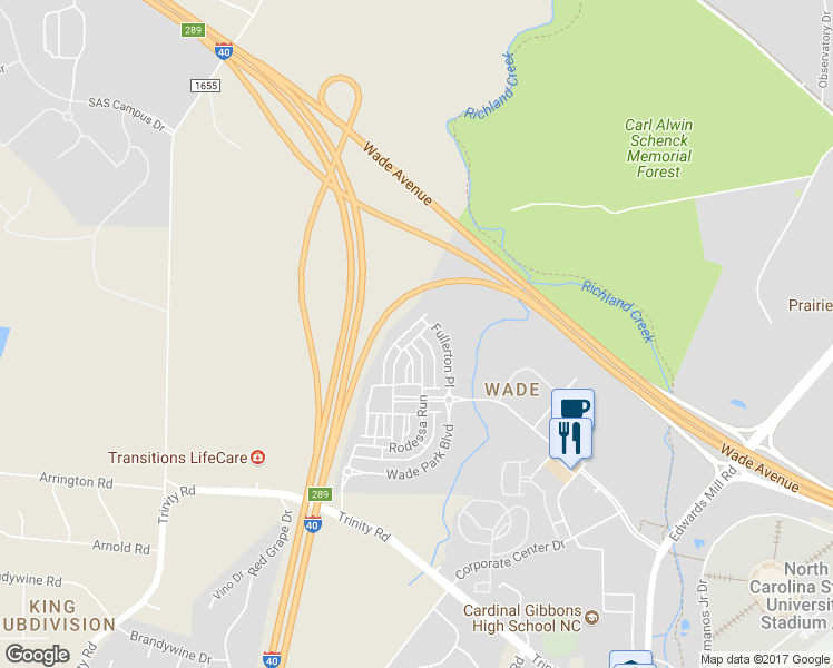 map of restaurants, bars, coffee shops, grocery stores, and more near 1615 Crafton Way in Raleigh