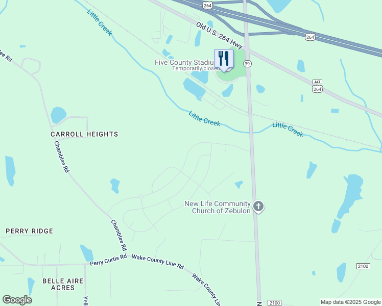 map of restaurants, bars, coffee shops, grocery stores, and more near 1236 Sidney Creek Drive in Zebulon
