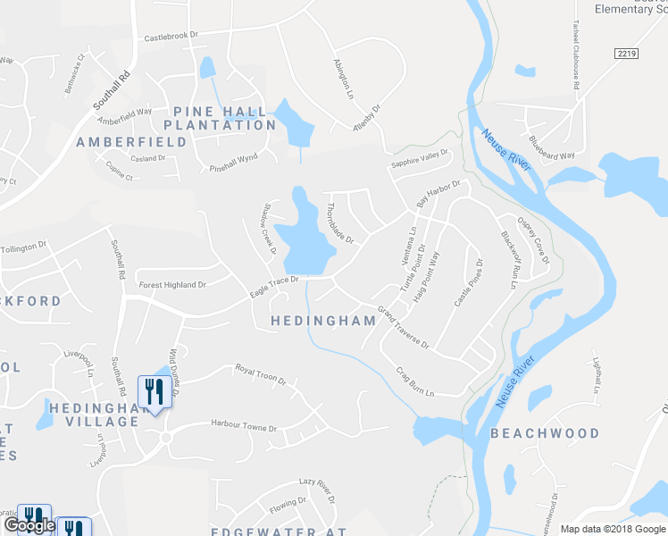 map of restaurants, bars, coffee shops, grocery stores, and more near 5207 Eagle Trace Drive in Raleigh