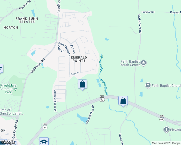 map of restaurants, bars, coffee shops, grocery stores, and more near 408 Gem Drive in Knightdale