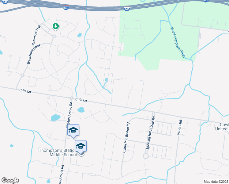 map of restaurants, bars, coffee shops, grocery stores, and more near 2712 Critz Lane in Thompson's Station
