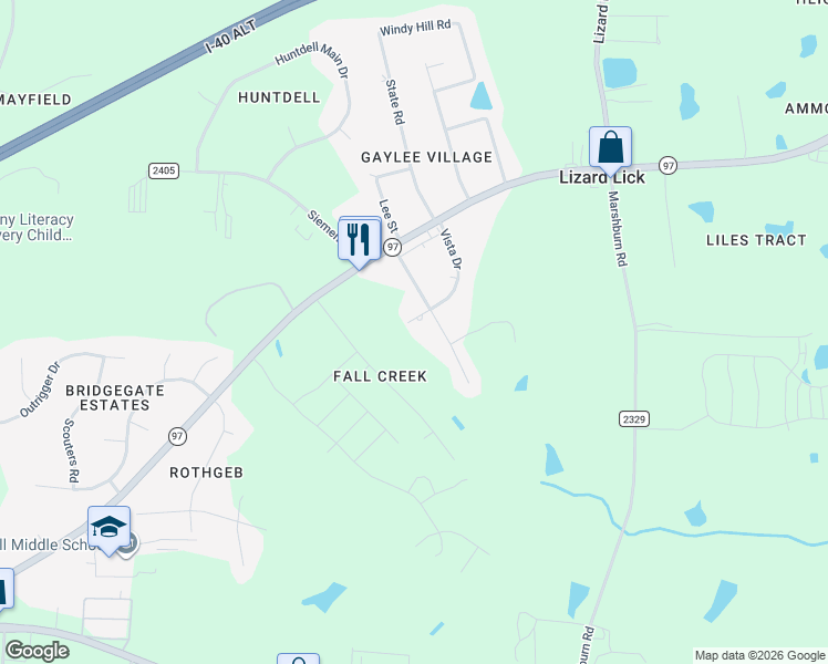 map of restaurants, bars, coffee shops, grocery stores, and more near 1404 Vista Drive in Wendell