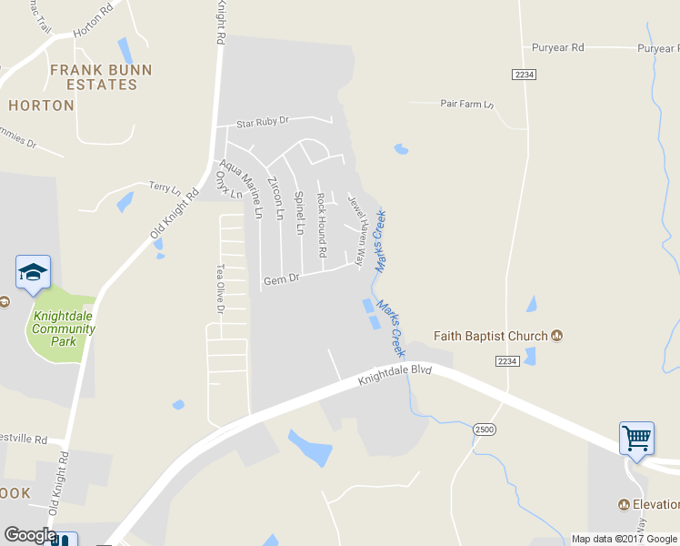 map of restaurants, bars, coffee shops, grocery stores, and more near 408 Gem Drive in Knightdale