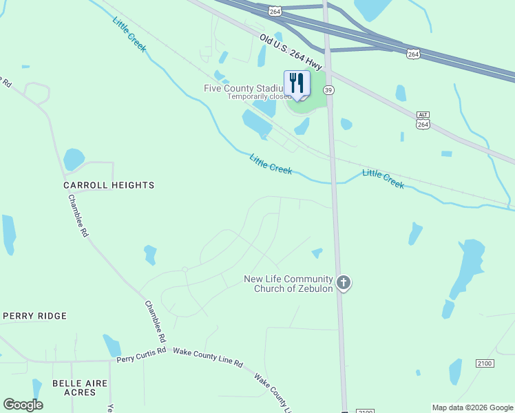 map of restaurants, bars, coffee shops, grocery stores, and more near 1248 Sidney Creek Drive in Zebulon