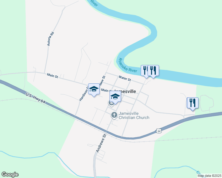 map of restaurants, bars, coffee shops, grocery stores, and more near 1967 Main Street in Jamesville
