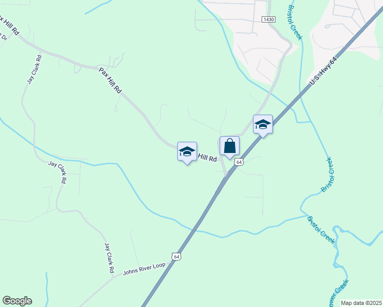 map of restaurants, bars, coffee shops, grocery stores, and more near 2141 Pax Hill Road in Morganton