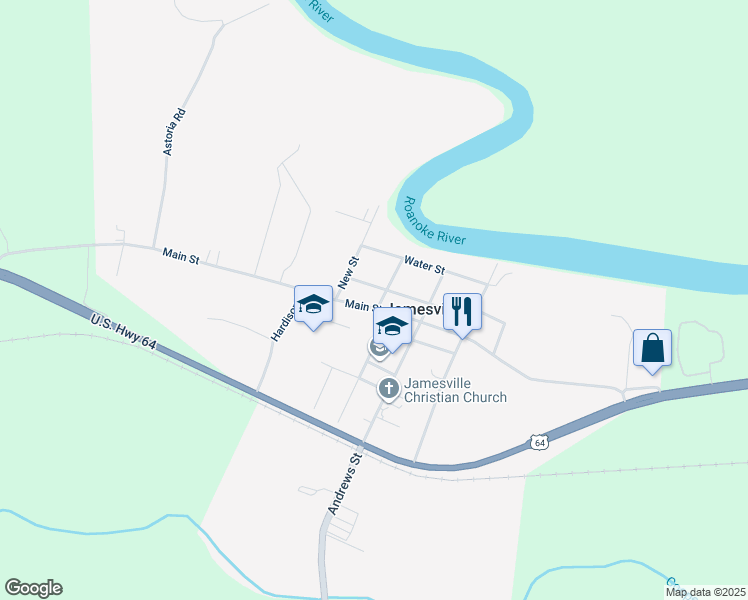 map of restaurants, bars, coffee shops, grocery stores, and more near 1967 Main Street in Jamesville
