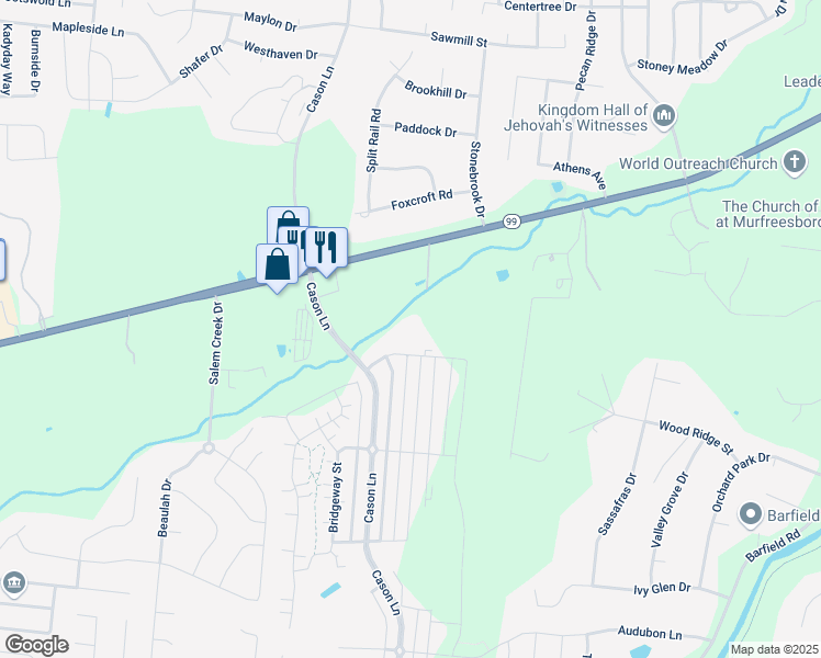 map of restaurants, bars, coffee shops, grocery stores, and more near 2100 Welltown Lane in Murfreesboro