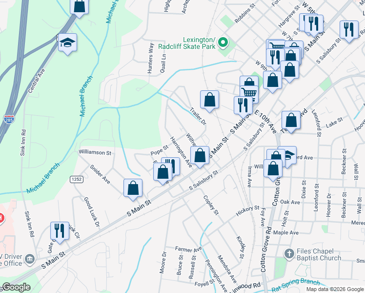 map of restaurants, bars, coffee shops, grocery stores, and more near 19 Harrington Avenue in Lexington