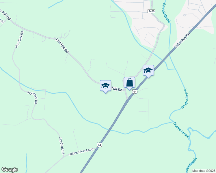 map of restaurants, bars, coffee shops, grocery stores, and more near 2141 Pax Hill Road in Morganton